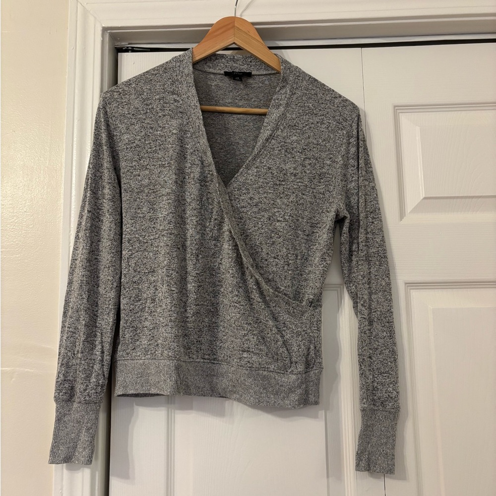 J. Crew Supersoft Faux Wrap Top XS Grey